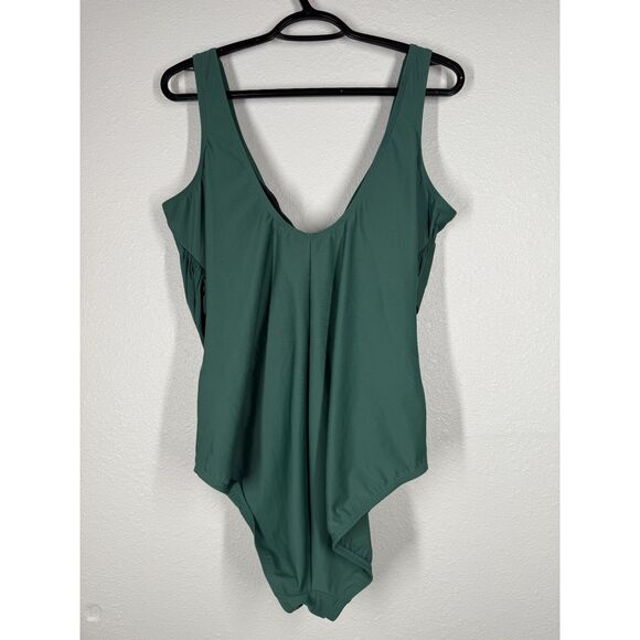 Lands End Green Cross Over One Piece Swimsuit Womens Sz 18 Wrap Flattering - Picture 6 of 13